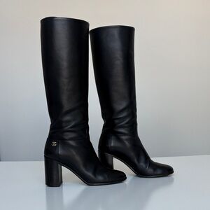 CHANEL Black Tall Boots